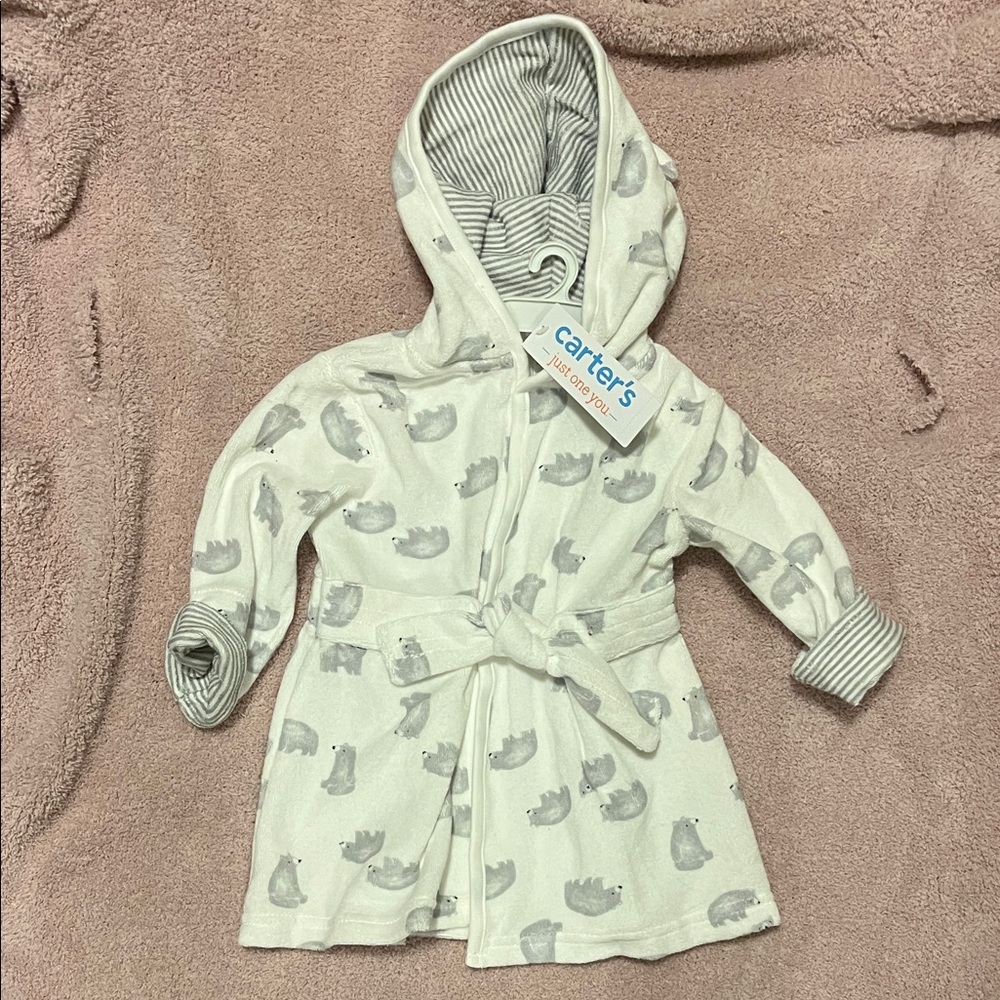 Carter's White and Gray Baby Robe with Hood